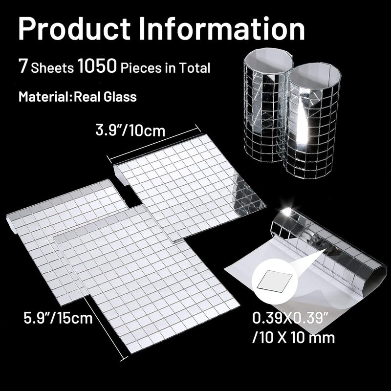 PP OPOUNT 1050 PCS Disco Ball Tiles, 10 x 10 mm Self-Adhesive Disco Tapes for DIY Craft Decoration, Small Mirror Tiles for Disco Balls, Art Collage, Indoor Outdoor Decoration(Silver) - Image 3